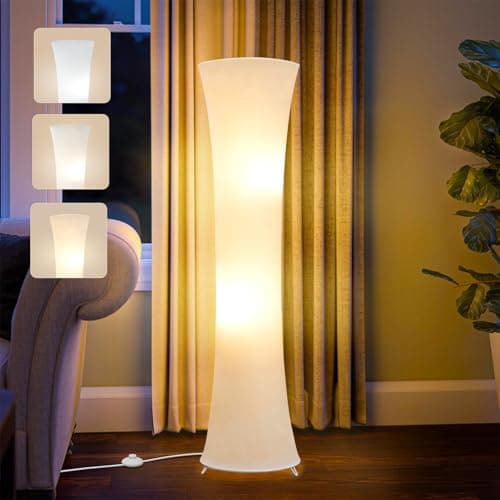 Image of GyroVu 46“ Floor Lamp for Living Room, Color Temperature Led Floor Light Column Floor Lamp Standing Lamp Corner Floor Lamps for Bedroom, Office& Living Room-White Fabric Lampshade, Bulbs Include