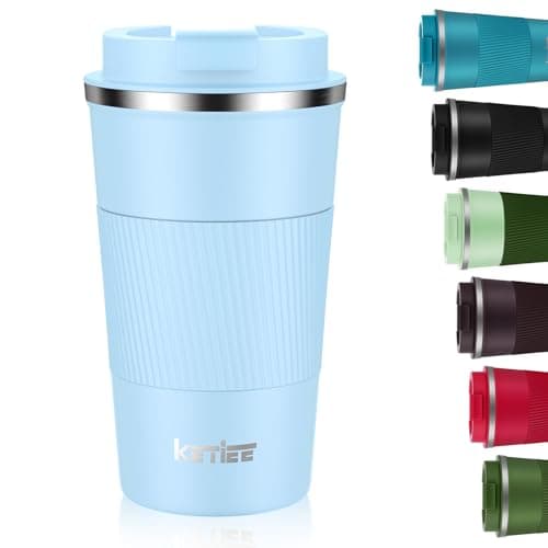 Image of KETIEE 510ml Sky Blue Insulated Coffee Cup with Leakproof Lid, Reusable Travel Mug, Double Walled Stainless Steel Coffee Mug for Hot Cold Drinks, Keeps Hot/Cold Up to 6 Hours, Non-Slip, Easy Clean