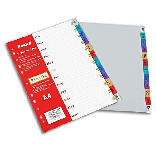 Image of A4 Jan-Dec Month Coloured Tab Index Dividers - January to December