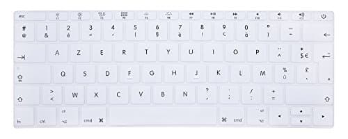 Image of MMDW French Language AZERTY Silicone Keyboard Cover Compatible with MacBook Pro 13 Inch 2017 & 2016 Release A1708 No Touch Bar & for MacBook 12 Inch A1534 Protective Skin (EU Layout) White