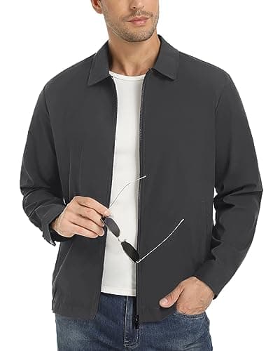 Image of EKLENTSON Men's Light Jacket Sports Jackets Zip Up Casual Windbreaker Jackets Fishing Travelling Jacket Dark Grey XL