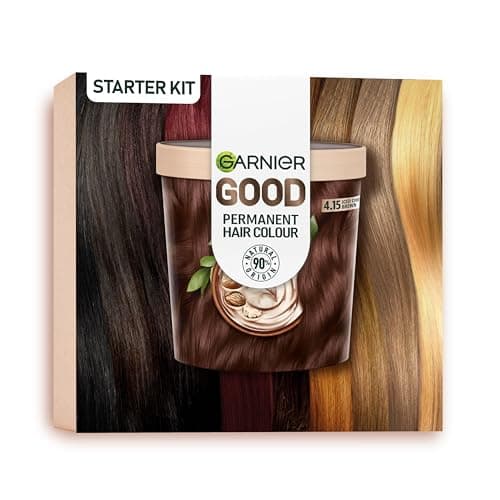 Image of Garnier Good Permanent Hair Dye Premium Starter Kit, 4.15 Iced Chestnut Brown, Up To 100% Grey Coverage, 8 Weeks Long-Lasting Colour, No-Drip Application