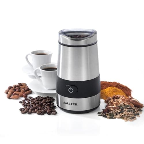 Image of Salter Electric Coffee Grinder – Bean, Nut & Spice Grinder, Stainless Steel Blade, 60g Herb Grinding Mill, One Touch Operation, Fast Grinding Machine, Powerful & Compact Transparent Lid, 200W