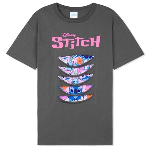 Image of Disney Stitch T-Shirt for Girls 7-15 Yrs, Short Sleeves Crew Neck Top, Soft & Breathable Casual Tees, Clothing Gift for Girls (9-10 Years, Grey)