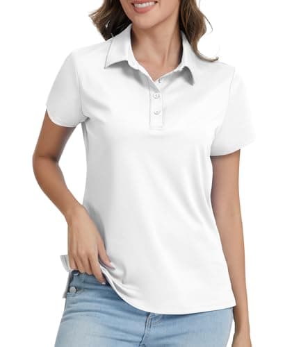 Image of JoyGirl Polo Shirts for Women Short Sleeve T Shirts Quick Dry Lightweight Breathable Gym Tops Collared Golf Shirt with 4-Buttons (White,XL)