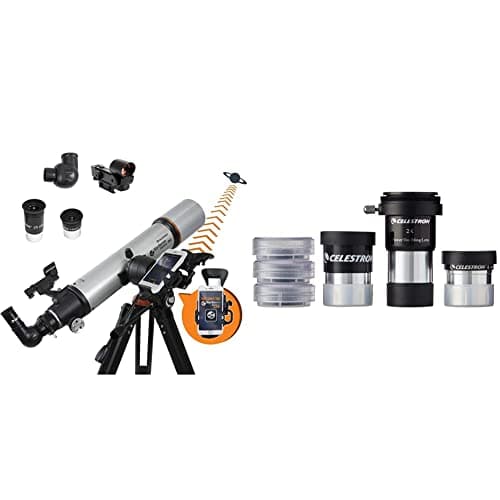 Image of Celestron 22460 StarSense Explorer DX 102AZ Smartphone App-Enabled Refractor Telescope, iPhone/Android Compatible, Grey & 94307 AstroMaster Telescope Accessory Kit, Black