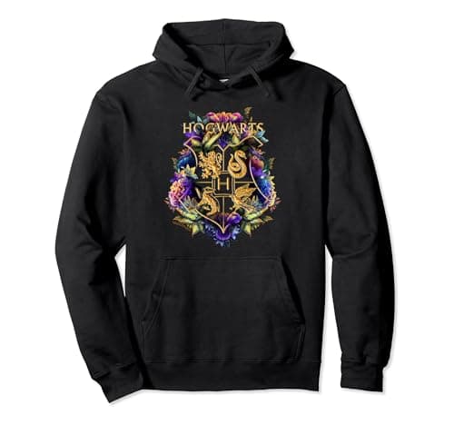 Image of Harry Potter Hogwarts Multi-Coloured Floral Crest Pullover Hoodie