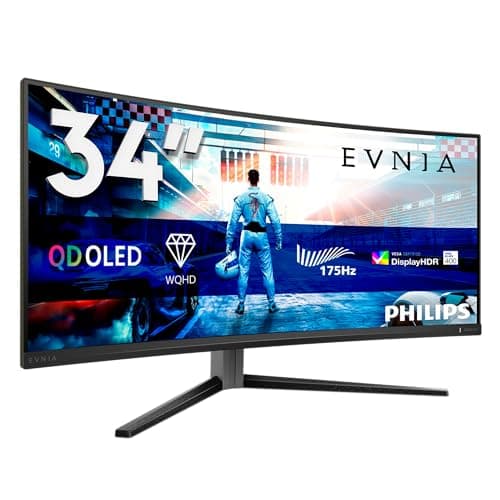Image of PHILIPS Evnia 34M2C6500-34 Inch OLED WQHD Curved Gaming Monitor, 175 Hz, 0.03 ms, HDR400, Ambiglow, FreeSync Premium Pro, G-Sync comp. (3440x1440, 2X HDMI, DisplayPort, USB Hub) dark gray