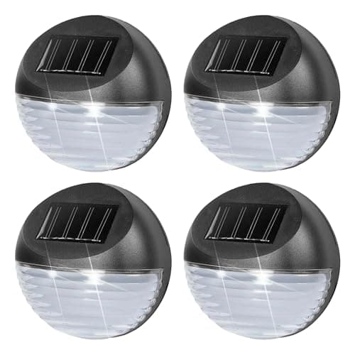 Image of GEEZY Solar Fence Lights, Set of 4 – Cold White LED, Black, Auto On/Off Dusk-to-Dawn, Water & Weather Resistant – Solar Lights Outdoor Garden for Walls, Fences, Decks
