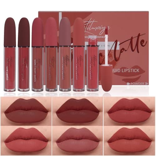 Image of Katiluxiya 6Pcs Liquid Matte Lipstick Set, Long-Lasting Wear Non-Stick Cup Not Fade Waterproof Lip Gloss, Matte Nude Liquid Lipstick Makeup Gift Kit for Women & Girls, 24 Hour&Nude Lipstick