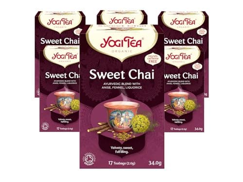 Image of Yogi Tea, Sweet Chai, Organic Herbal Tea, Naturally Caffeine Free, Blend of Anise, Fennel and Liquorice, 6 Packs x 17 Tea Bags (102 Teabags Total)