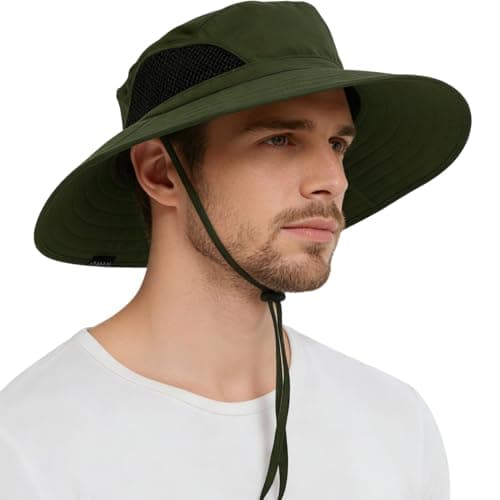 Image of EINSKEY Wide Brim Sun Hat, UPF 50+ UV Protection Waterproof Packable Bucket Hat for Men & Women, Fishing Hiking Beach Garden Army Green