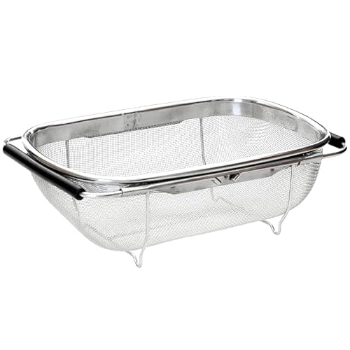 Image of Premier Housewares Kitchen Sink Strainer Wire Mesh Over Sink Colander Rice Strainer Sink Strainer Basket Large Sieve Dimensions (H x W x D): 11 x 30 x 19 cm, Silver