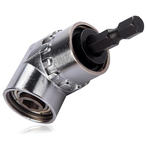 Image of Right Angle Drill Attachment, 105° 1/4 inch Hex Shank Bit Holder Adapter Right Angle Driver Extension Power Screwdriver Drill for Drilling Narrow Spaces, Silvery