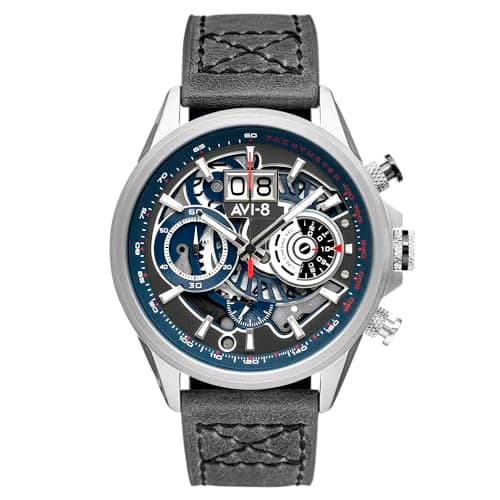 Image of AVI-8 Mens 45mm Hawker Harrier Matador Chronograph Marine Grey Japanese Quartz Pilot Watch with Genuine Leather Strap AV-4065-04