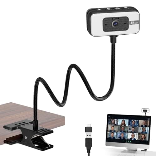 Image of Webcam for PC, 4K Streaming Camera with Light, Web Camera for Desktop/Laptop Computer Webcam with Microphone, Plug and Play USB Web Camera with Bracket, for Live Streaming, Video Calls (Black)