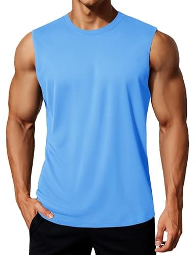 Image of MAGCOMSEN Running Top Men Gym Sports Training Sleeveless Tshirt Summer Quick Dry UPF 80+ Breathable Athletic Vest,Blue,L