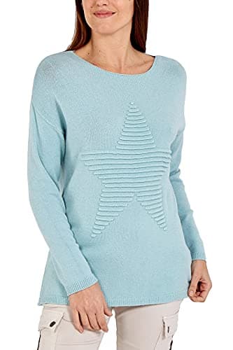 Image of STAR FASHION Women Ladies Long Sleeve Top Crew Neck Casual Knitted Star Jumper Pullover Winter Wear Sweater Shirts One Size Mint