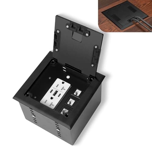 Image of KYHSHJ Recessed Flat Hidden Socket Kit with 2 * 20A Receptacle，8A 1 USB-A Ports &2 USB-C Port+3-Port RJ45 Datacom Receptacle. Internal Height Adjustable，Corrosive Resistant Hardware,Brass (Black)