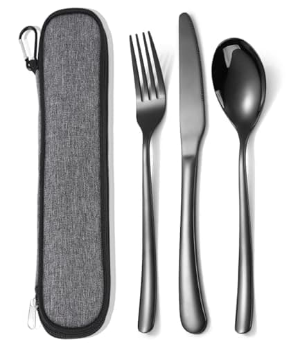 Image of MURRI&MURRDI Stainless Steel Cutlery Set for 1, Reusable Flatware Set with Case, Cutlery Set for Work Stainless Steel Knife Fork Spoon Set 3 Piece (3 Black)