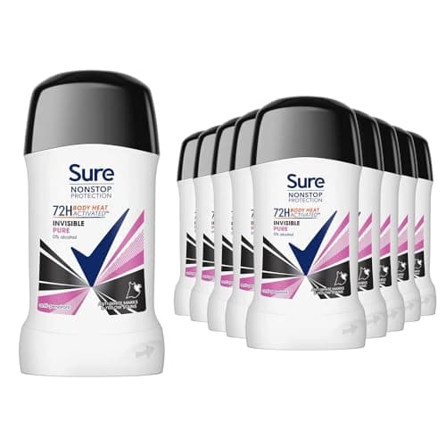 Image of Sure Antiperspirant Deodorant Stick Invisible Pure 72H Nonstop Sweat and Odour Protection Roll On with Fresh and Light Scent Deodorant for Women, 50ml Pack of 12