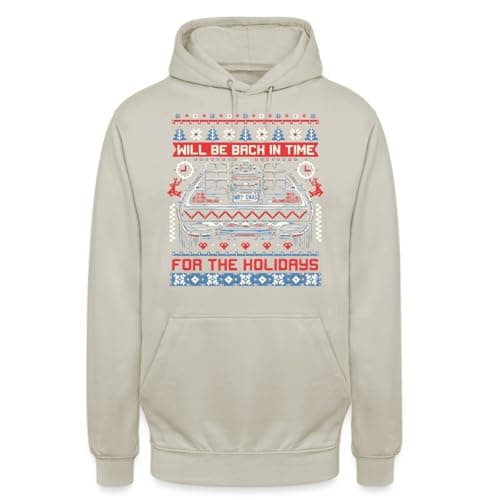 Image of Back in Time Back the Future to Future Delorean Ugly Christmas Sweater Christmas Sweatshirt Hoodie Pullover, Natural stone, L
