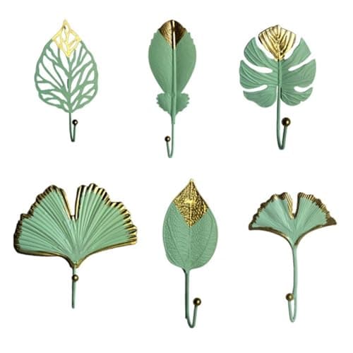 Image of beiyaiey Wrought Iron Leaf Wall Hook Metal Coat Hook Hanger Multipurpose for Kitchen Bathroom Door Towel Hooks Wall Hooks Easy to Use