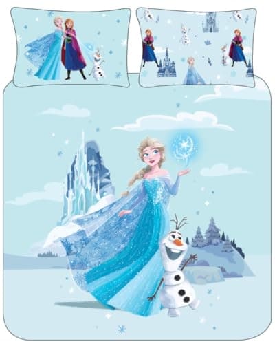 Image of Disney Frozen Double Duvet Cover Bedding Set - Elsa, Anna & Olaf - Polycotton Bedding for Girls Kids - Official Licensed Design - Soft & Comfortable - Perfect for Frozen Fans (Double)