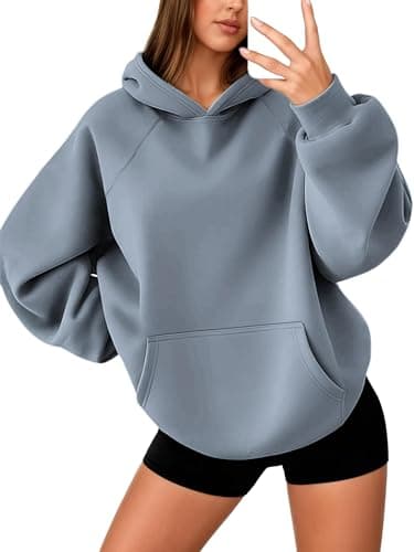 Image of Oyamiki Womens Hoodie Oversized Basic Sweatshirt Casual Hooded Sweater Long Sleeve Fleece Hoodies with Pocket Blue XL