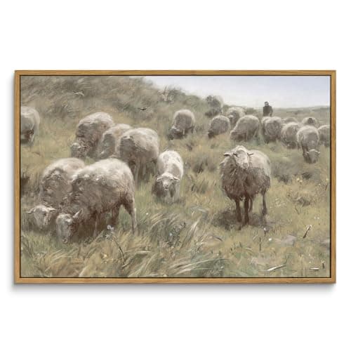 Image of InSimSea Framed Canvas Wall Art Vintage Decor, Sheep on the Dunes Pictures Farmhouse Decor, Large Wall Art Living Room Bathroom Bedroom Office Decorations, 16"x24"