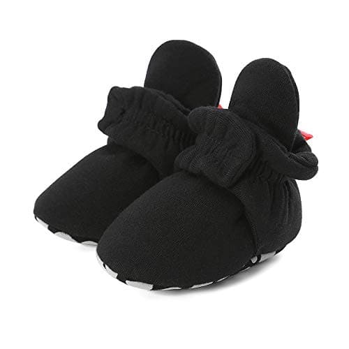 Image of LACOFIA Baby Boys Girls Anti-Slip Soft Sole Slipper Ankle Booties Infant Winter Crib Sock Shoes Black 6-12 Months
