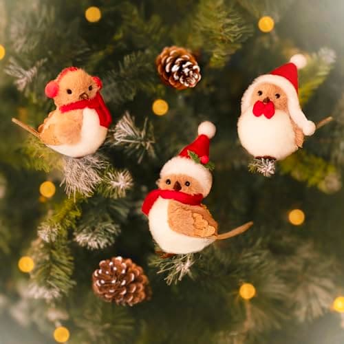 Image of Marco Paul 3 Pack Clip-On Robin Christmas Ornaments - 12cm Fluffy Plush Xmas Baubles Bird Decorations – Small Christmas Tree Decorations for Home Decor, Ornaments for Bedroom, Festive Wreaths & Crafts