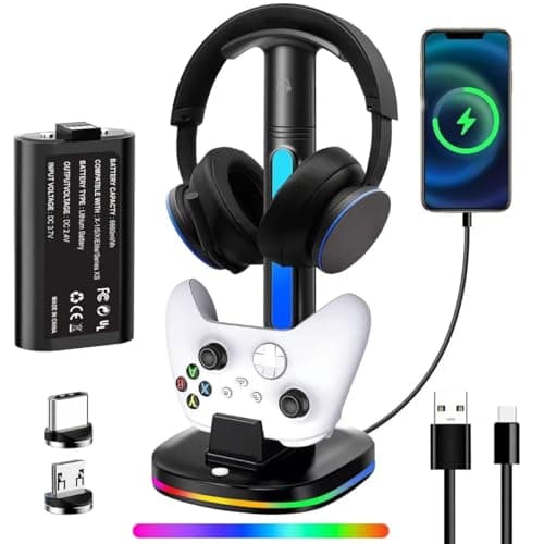 Image of Xbox Headphone Stand with Controller Charger, RGB Charging Station for Xbox Series X/S/One X/One S, Equipped with 1 * 5180mWh Rechargeable Battery Pack