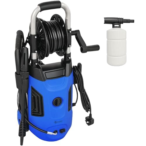 Image of Outsunny 1800W High Pressure Washer, 150 Bar Pressure, 420 L/h Flow, Portable Power Washer Jet Wash Cleaner with Adjustable Nozzle, 6M Hose, Hose Reel, Steel Handle for Home Patio Car Driveway, Blue