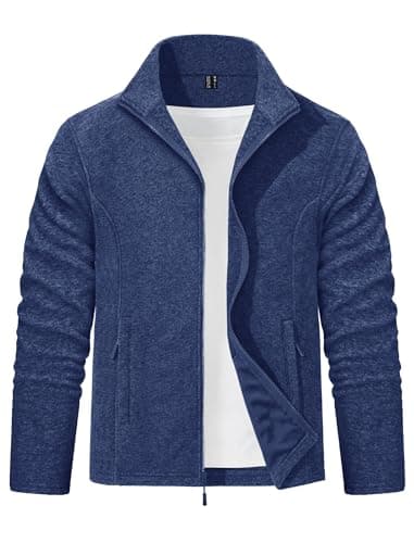 Image of EKLENTSON Work Fleece Jacket Men Full Zip Winter Lightweight Warm Soft Hiking Jacket Work Sport Casual Coat Outerwear with Zip Pockets Dark Blue,M