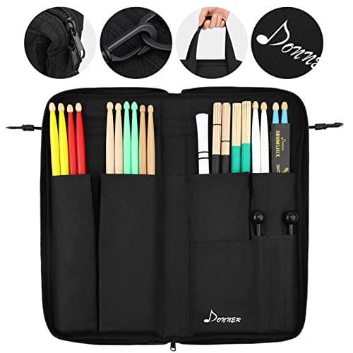 Image of Donner Drumsticks Bag Holder Thickened Large Capacity Drum Sticks Bag Hangable Portable for Drumsticks Brushes Mallets Up to 12 Pairs, Black