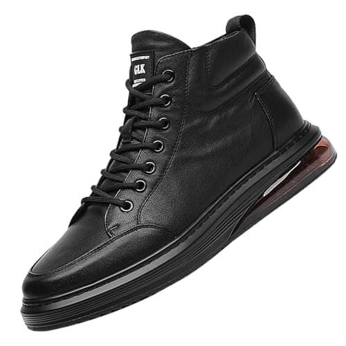 Image of Gomehui Mens High Top Shoes Black Lace Up Leather Boots Casual Leather Oxford Sneaker Boots Round Toe Zipper Boots for Men, Black, 4.5 UK