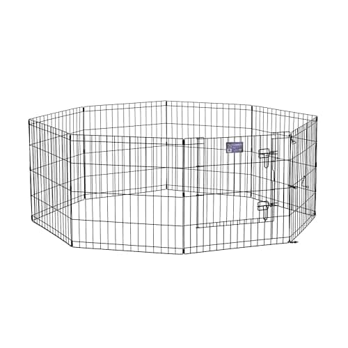 Image of MidWest Homes for Pets Folding Metal Dog Exercise Pen and Pet Playpen with Door, Includes Grounding Stakes and Provides 1.5 Meters of Play Space, 61cm Tall, Black E-Coated