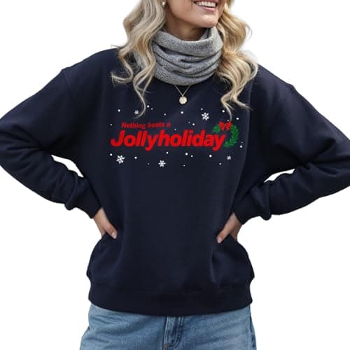 Image of Sanfran Clothing Nothing Beats A Jolly Holiday Christmas Jumper Jet2 Jet 2 Funny Ugly Xmas Office Party Unisex Sweater Sweatshirt Large/Navy Blue