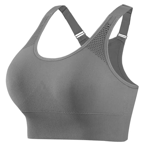 Image of Aseniza Women Sports Bras High Impact Gym Full Coverage Running Adjustable Racerback Ladies Workout Yoga Fitness Grey-M