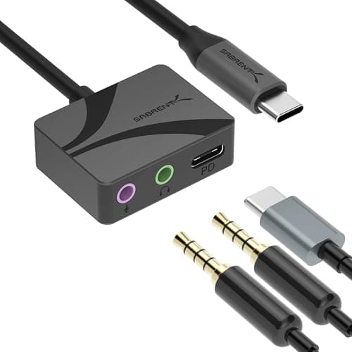 Image of SABRENT Audio Interface USB Sound Card, USB Type-C to 3.5mm Audio Adapter with 100W PD, Studio Headphone Jack Adapter Stereo Output 24-bit 96KHz Compatible with Laptop Tablet Smartphone (AU-PACM)
