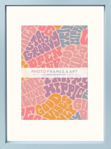 Image of pf+a REAL GLASS Light Blue Picture Frame For A5 Photo - Light Blue A4 For A5 Picture Frame - Completely Removable Mount / A5 Frame With Mount