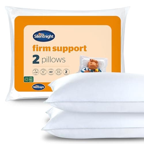 Image of Silentnight Firm Support Pillow Pack of 2 - Side Sleeper Pillows for Sleeping Neck Back Orthopaedic Pain - Machine Washable Pillow Pair for Side Sleepers, White, packaging may vary