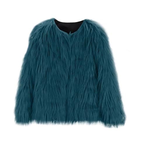 Image of Girls Faux Fur Jacket Fluffy Fuzzy Fleece Long Sleeve Thick Toddler Winter Coat Kids Heavy Y2K Warm Christmas Clothes (Blue, 9-10 Years)