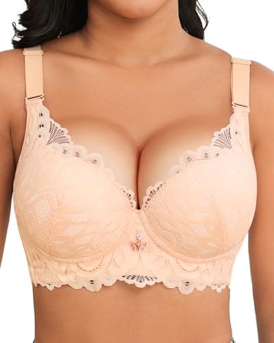 Image of Svmer Push Up Lace Bra for Women Underwire Plus Size Comfortable Brassiere Beige 34C