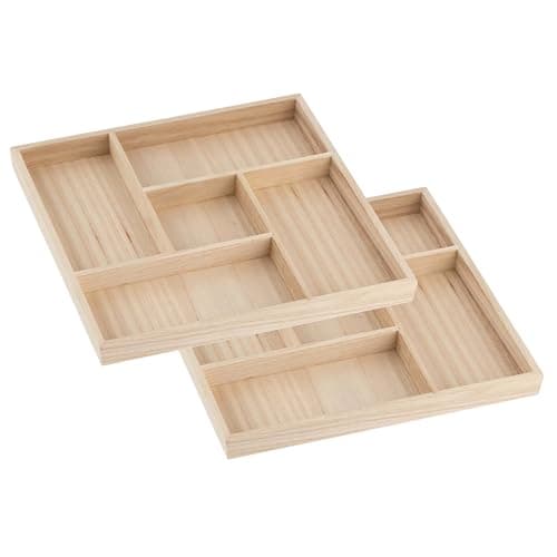Image of Wooden Candy Platters - Set of 2, 10"x10" Bamboo Square Serving Trays for Parties, Events, and Home Decor - 5 Compartment Candy and Snack Organizer (2 Pack)