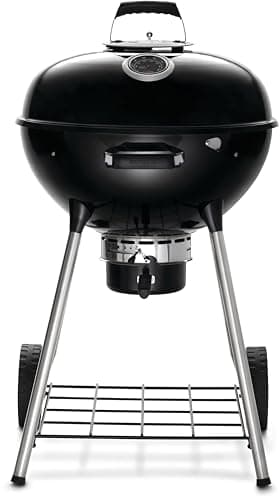 Image of Napoleon - NK22 charcoal grill, black, porcelain enamelled lid and bowl, chrome cooking grill