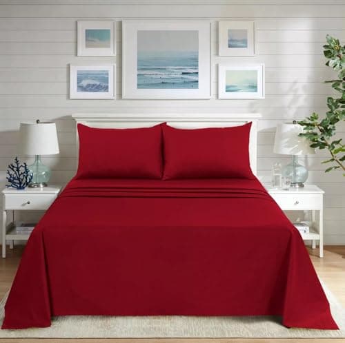 Image of Black Horse Flat Sheet - Poly Cotton Easy Care Soft Brushed Microfibre Fabric - Wrinkle, Shrinkage and Fade Resistant | Hotel Quality Bedding Sheet - Red