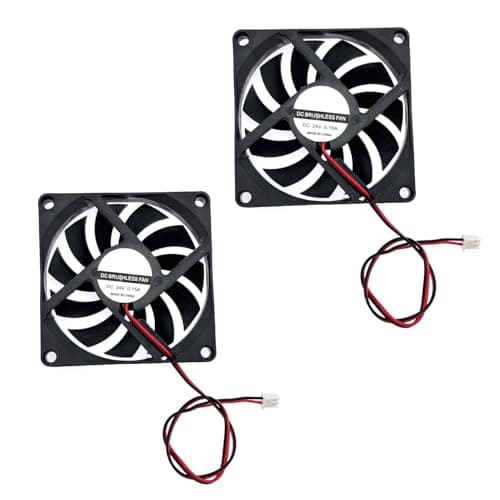 Image of JZK 2 pcs DC 24V 8010 silent cooling fan with wires, PC fan 80mm, Computer Case Fan 8cm x 8cm x 1cm, dc brushless fan 24v, 3d printer fan with cable