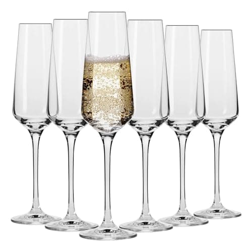 Image of Krosno Champagne Flutes | Set of 6 | 180 ML | Avant-Garde Collection | Lead-Free Crystal Glass | Prosecco Glasses | for Home, Restaurants & Parties | Dishwasher Safe